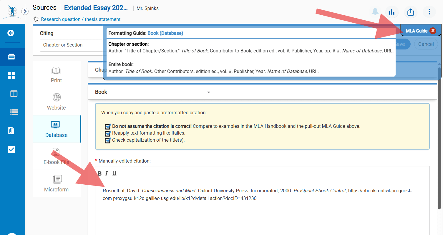 screenshot of copy paste quick cite