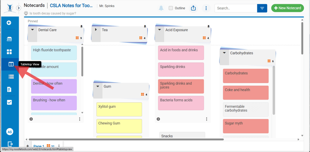 screen shot of tabletop view showing where to click in the navigation menu