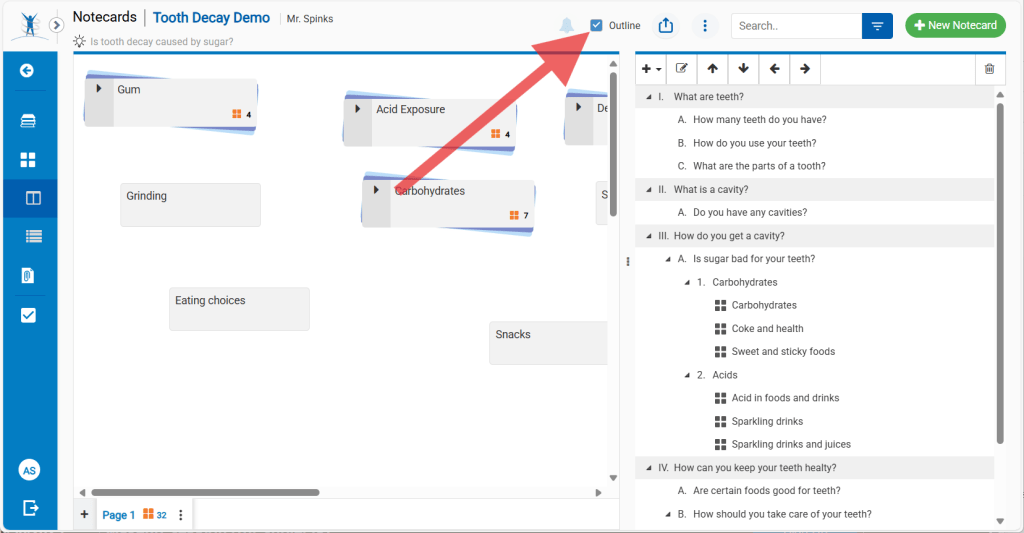 Screenshot of Noodletools Outline feature