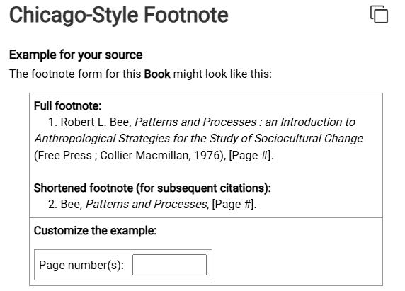 screenshot of recommended Chicago style footnote